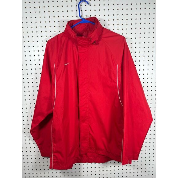 Nike vintage 90’sRed Mens Full Zip Chest Swoosh Sleeve Stripe Windbreaker hide - Picture 1 of 6